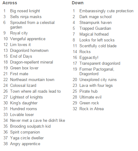 DragonFable Book 1 crossword clues